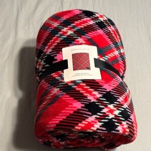 Victoria's Secret Pink and Red Plaid Sherpa Blanket